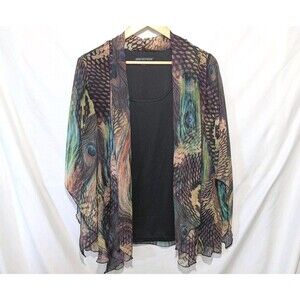 Sarah Michelle Sheer 1x Peacock Feather Layered Top Evening Office Wear Artsy